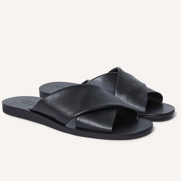 Everlane Day Crossover Sandal Black Leather Flat Slide Size 6 New Comfortable - Picture 7 of 7
